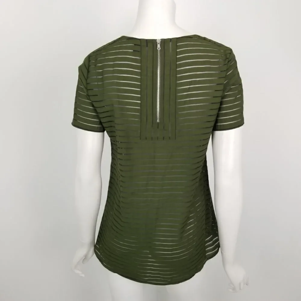 J. Crew Olive Green Shadow Stripe Top Size 0